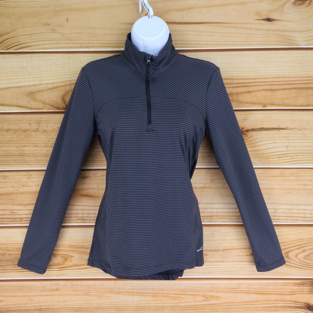 Eddie Bauer Activewear 1/4 Zip Jacket Womens Size S Gray Striped Polyester Soft